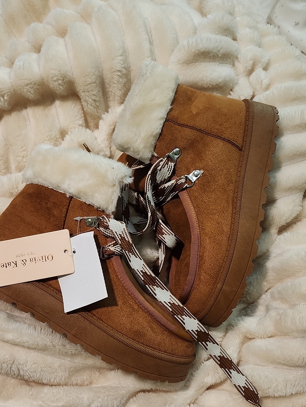 Women's Tan Faux-Suede Shearling Ankle Boots